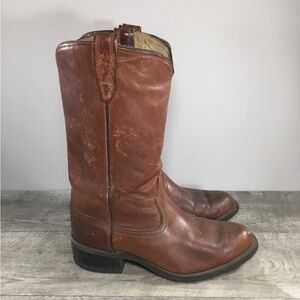 Vintage Acme Cowboy Men's Western Leather Biker Motorcycle Pull On Boots Size 8